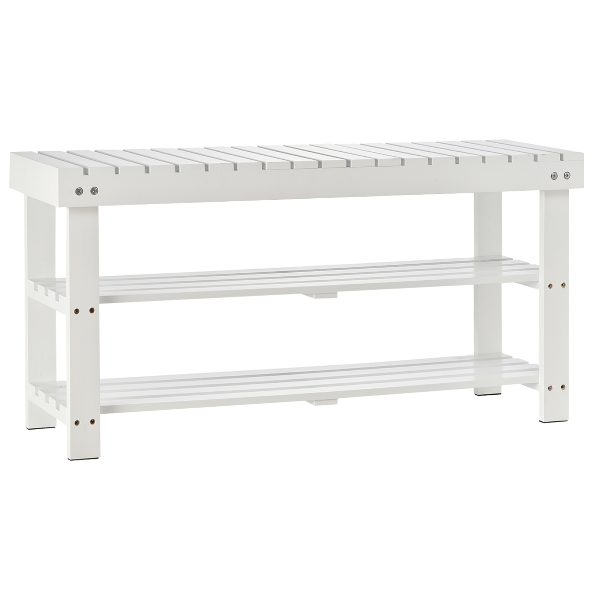 3-Tier Open Shoe Rack Hidden Storage Wood Frame Wide Shelves White