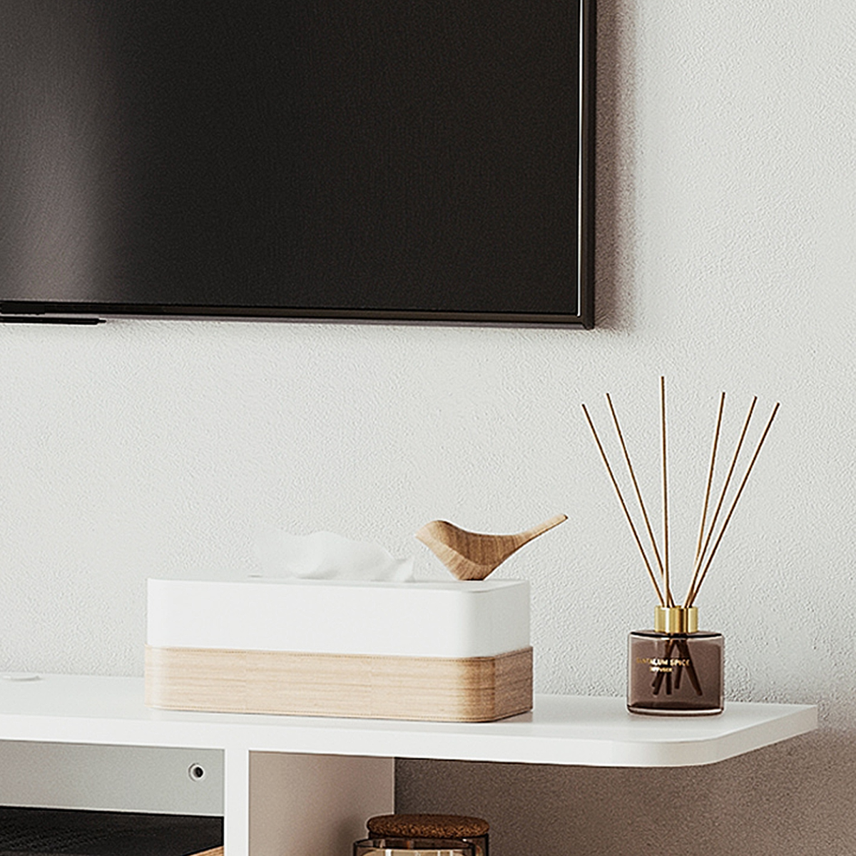 Floating TV Unit Stand Wall Mount Media Console with Storage Shelf, White