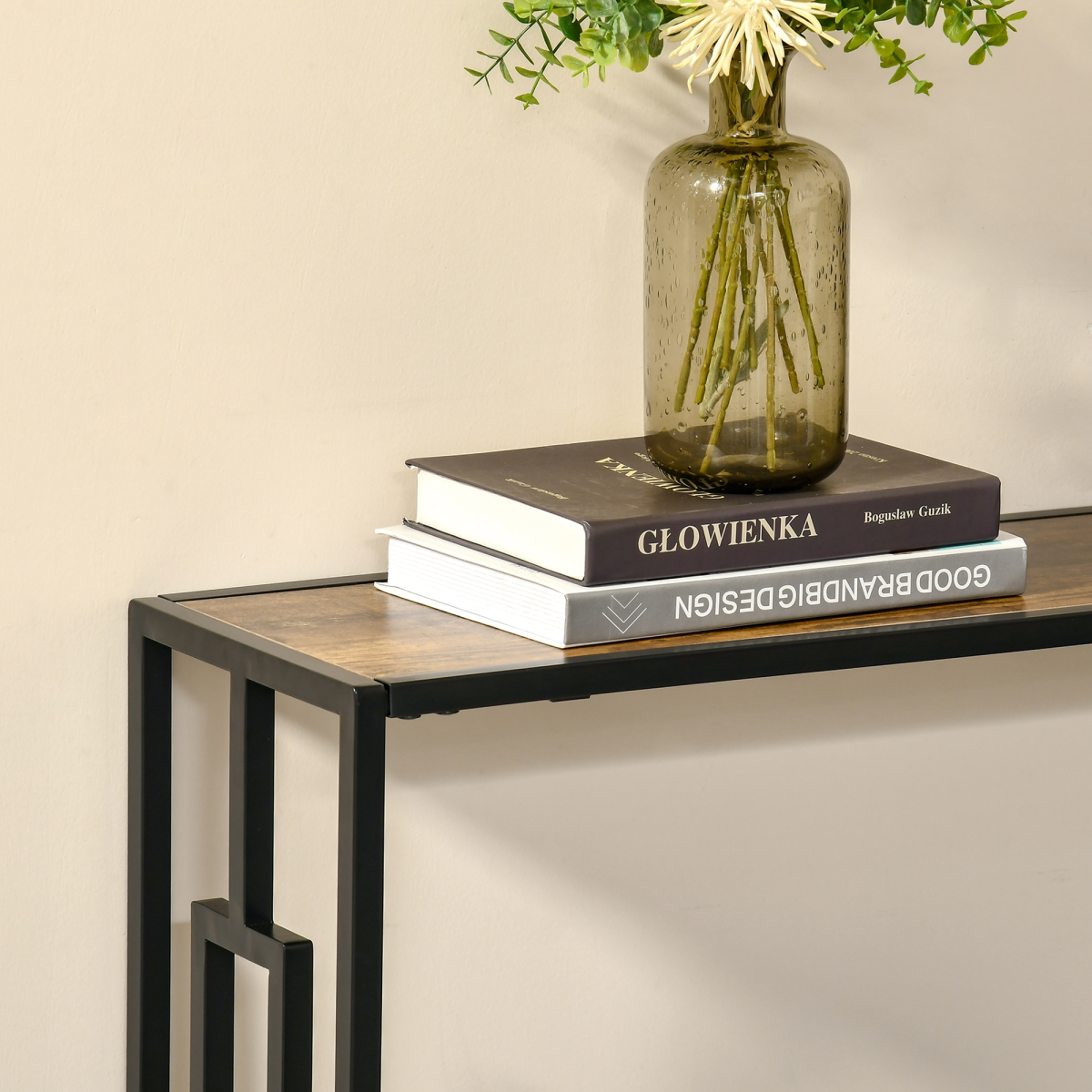 Industrial Console Table Desk with Metal Frame Rustic Brown Black