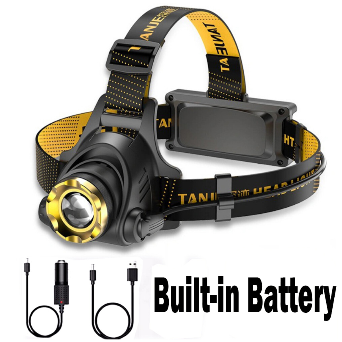 USB Rechargeable LED Headlamp 3 Modes Head Torch Zoomable Headlight+Car Charger+USB Cable Set