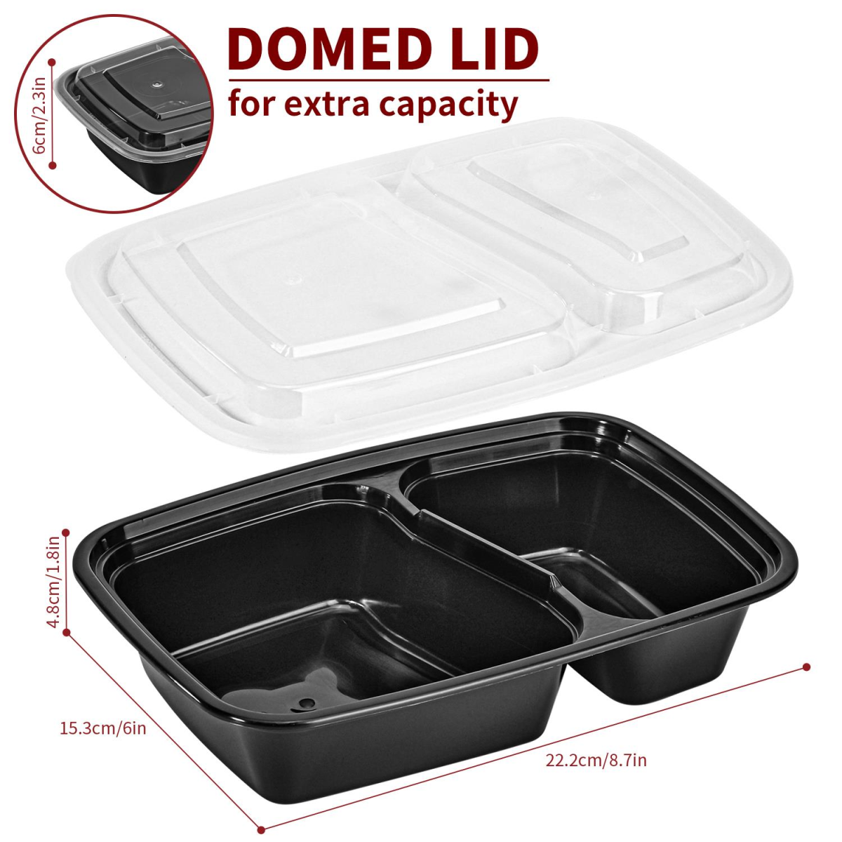 VINSANI 30pk 2 COMPARTMENTS MEAL PREP CONTAINERS 1010476