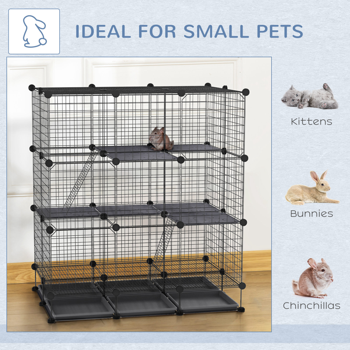 30 Pcs DIY Expandable Pet Cage Steel Bars Doors Trays Plastic Corners Pawhut
