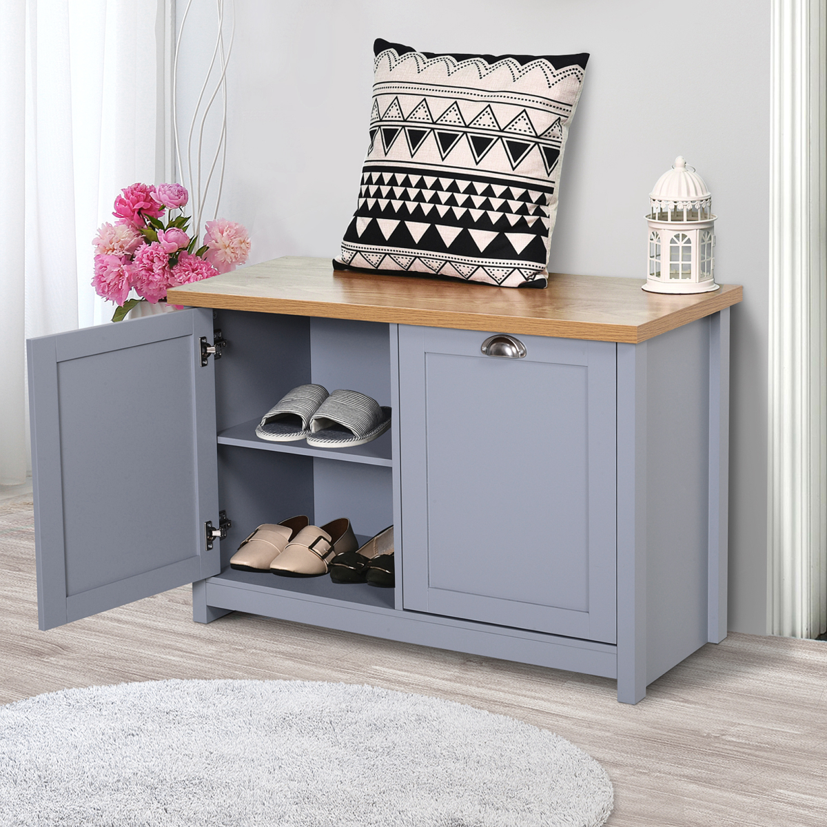 MDF Rustic 4-Compartment Storage Cabinet Grey