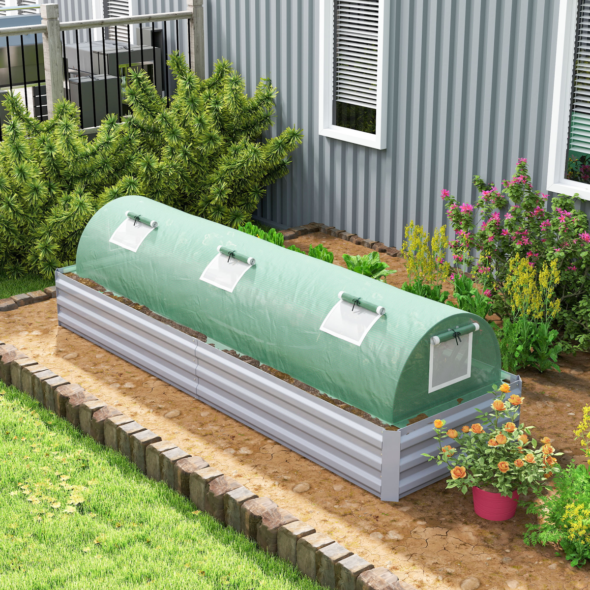 Outsunny PE Mini Greenhouse, 3m Portable Tunnel Green House with 5 Mesh Windows