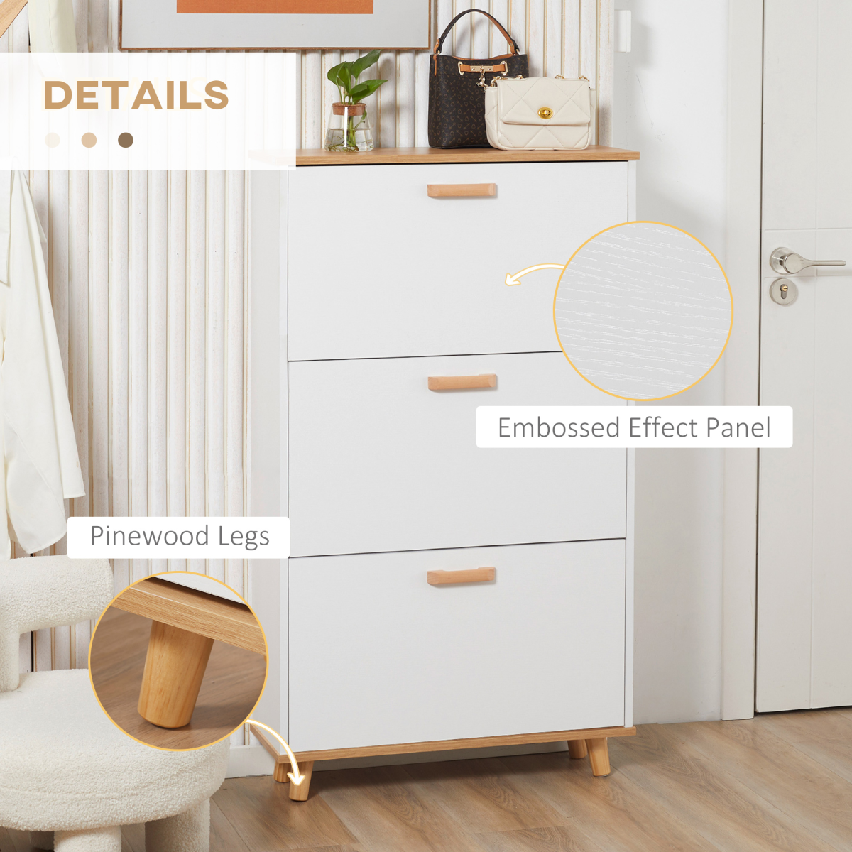 HOMCOM 12 Pair Slim Shoe Storage Cabinet w/ 3 Flip Drawers for Entryway Hallway