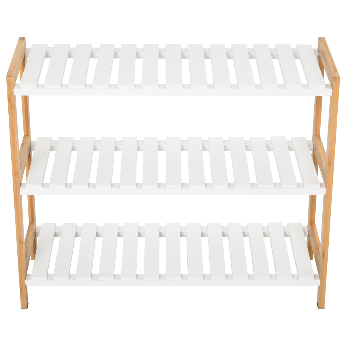 HOMCOM 3-Tier Shoe Rack Wood Frame Slatted Shelves Open Hygienic Storage 57x70cm