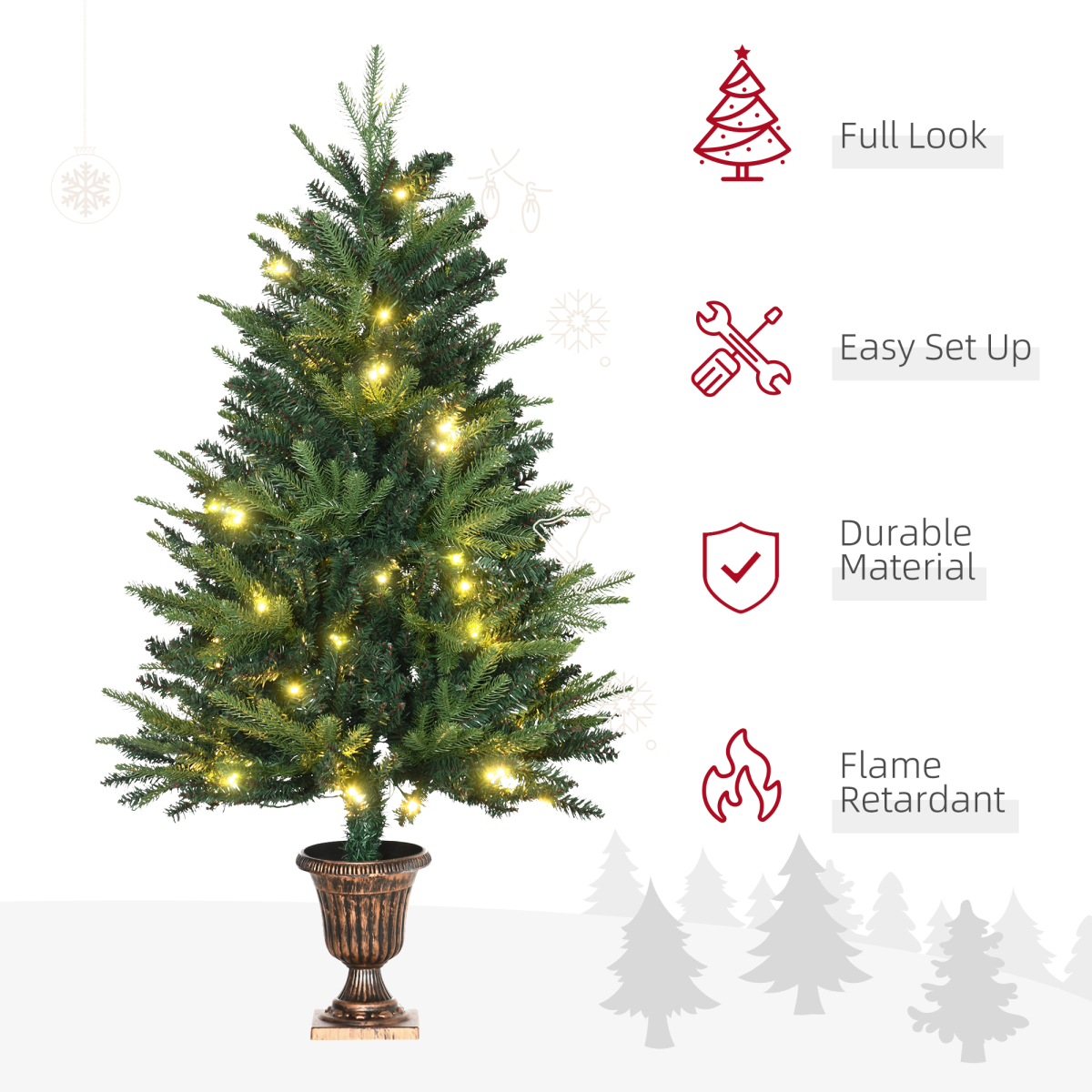 1.2m 4ft Christmas Tree Entrance  750 Tips  Pre-lit Tree 80 LED with Vase Base