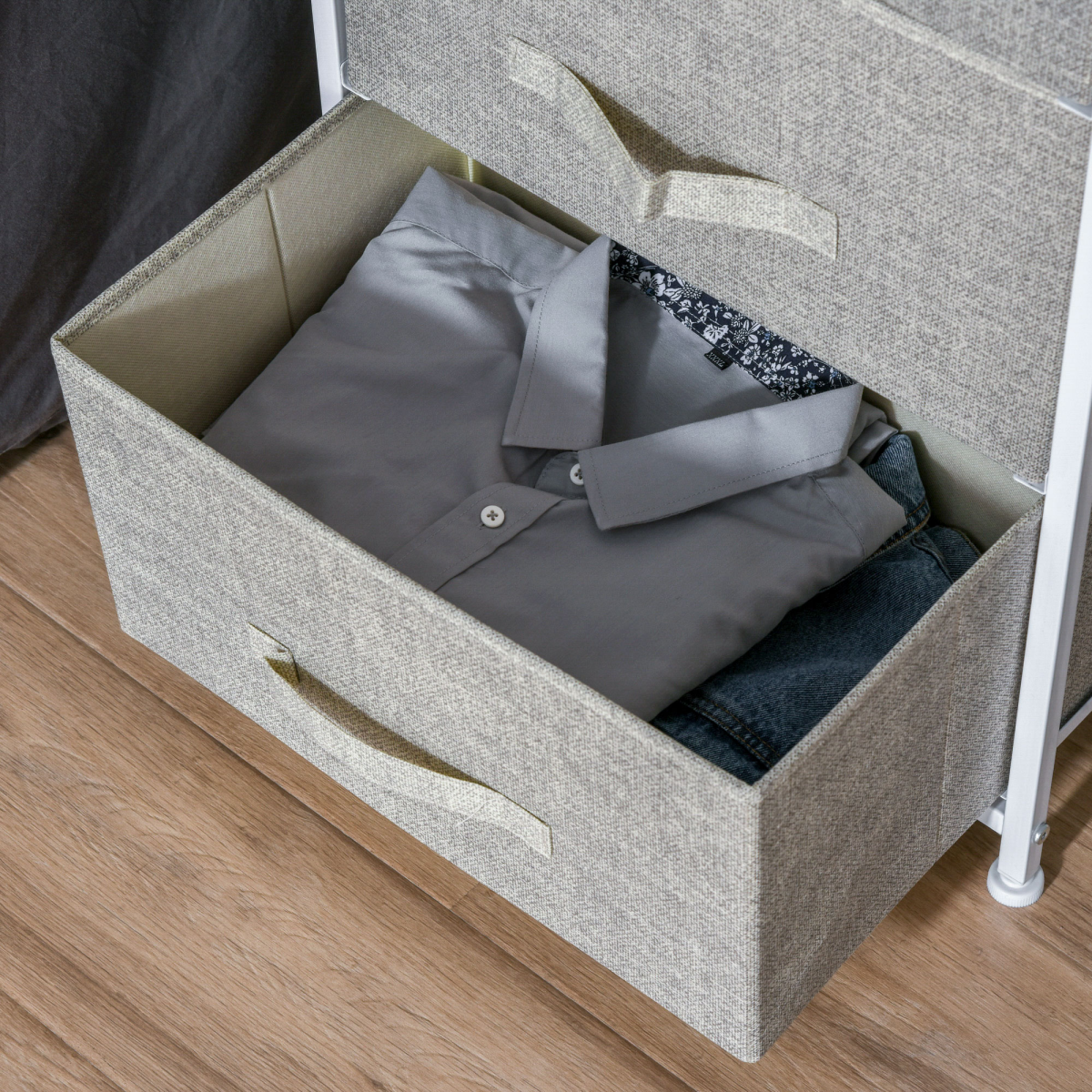 3-Tier Linen Drawer Cabinet Organizer Adjustable White, Oak and Light Grey