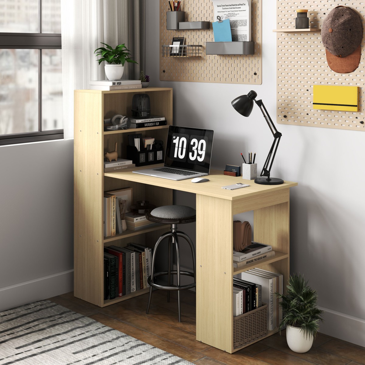 HOMCOM 120cm Computer Desk Bookshelf Writing Table Workstation 6 Shelves