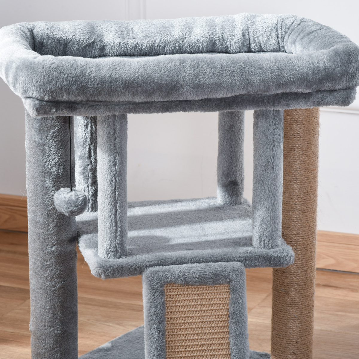 Cat Tree Activity Centre W/ Scratching Pad, Toy Ball, Cat House - Grey Pawhut