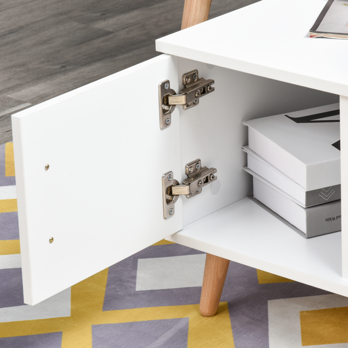 Coffee Table with Storage, Sofa Side Table with Shelf & Drawer White
