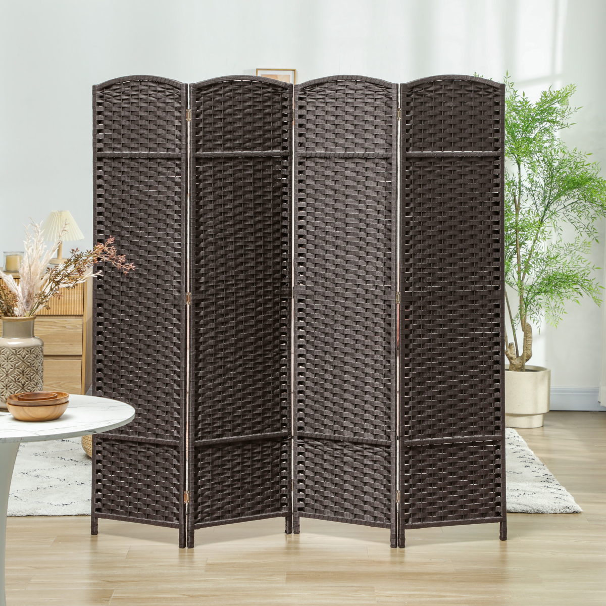 HOMCOM 4 Panel Folding Room Divider, Privacy Screen, 160 x 170cm, Brown