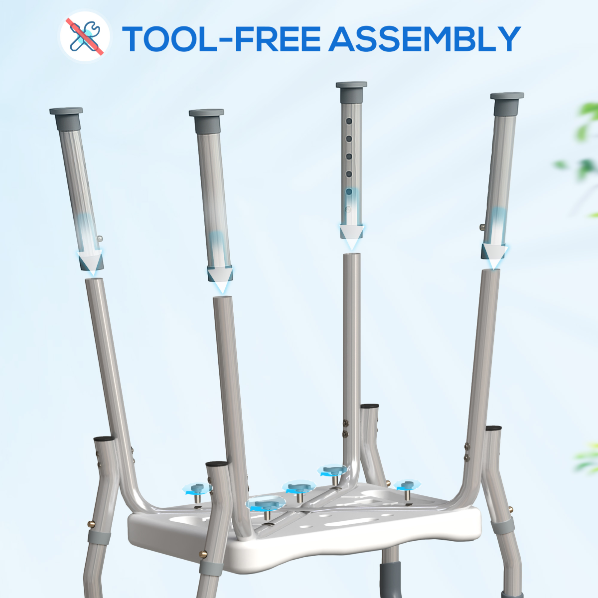 HOMCOM Rust-Free Aluminium Bath Chair with Adjustable Height, Light Blue