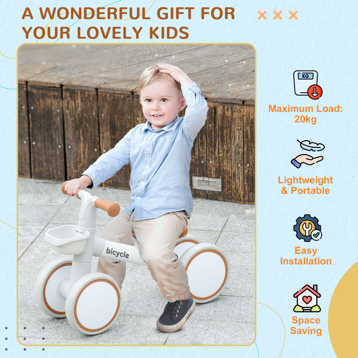 AIYAPLAY Kids Balance Bike for 1-3 Years Old with Adjustable Seat, Brown