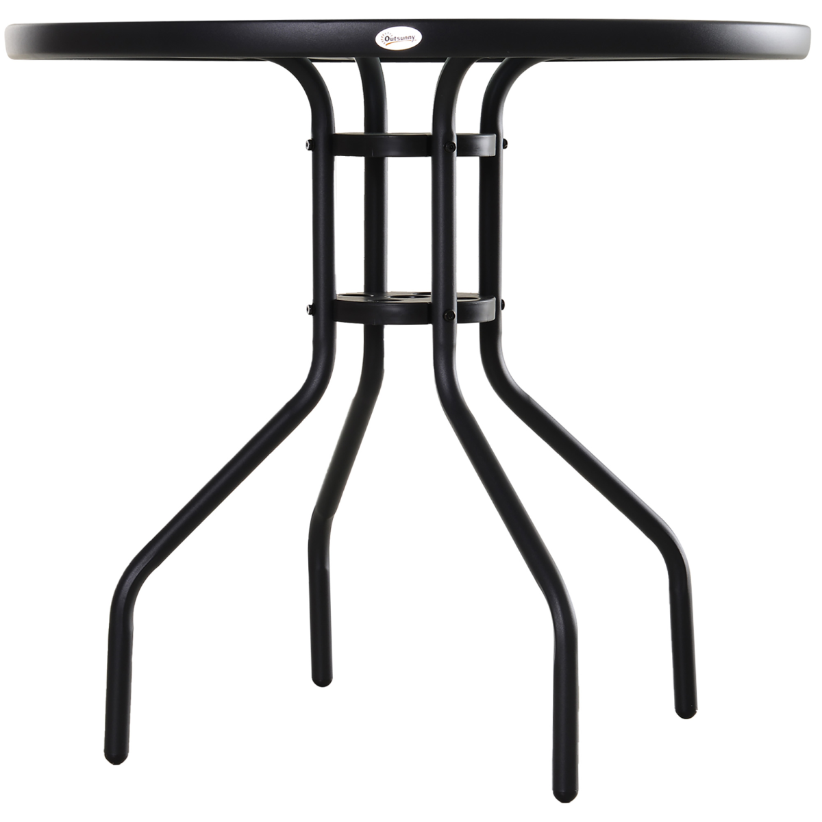 80cm Outdoor Round Dining Table Garden Patio Tempered Glass Top w/ Parasol Hole