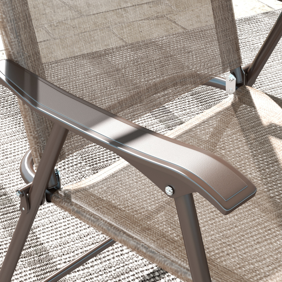 Outsunny Folding Chairs Set, Breathable Mesh Fabric Seat, Mixed Brown