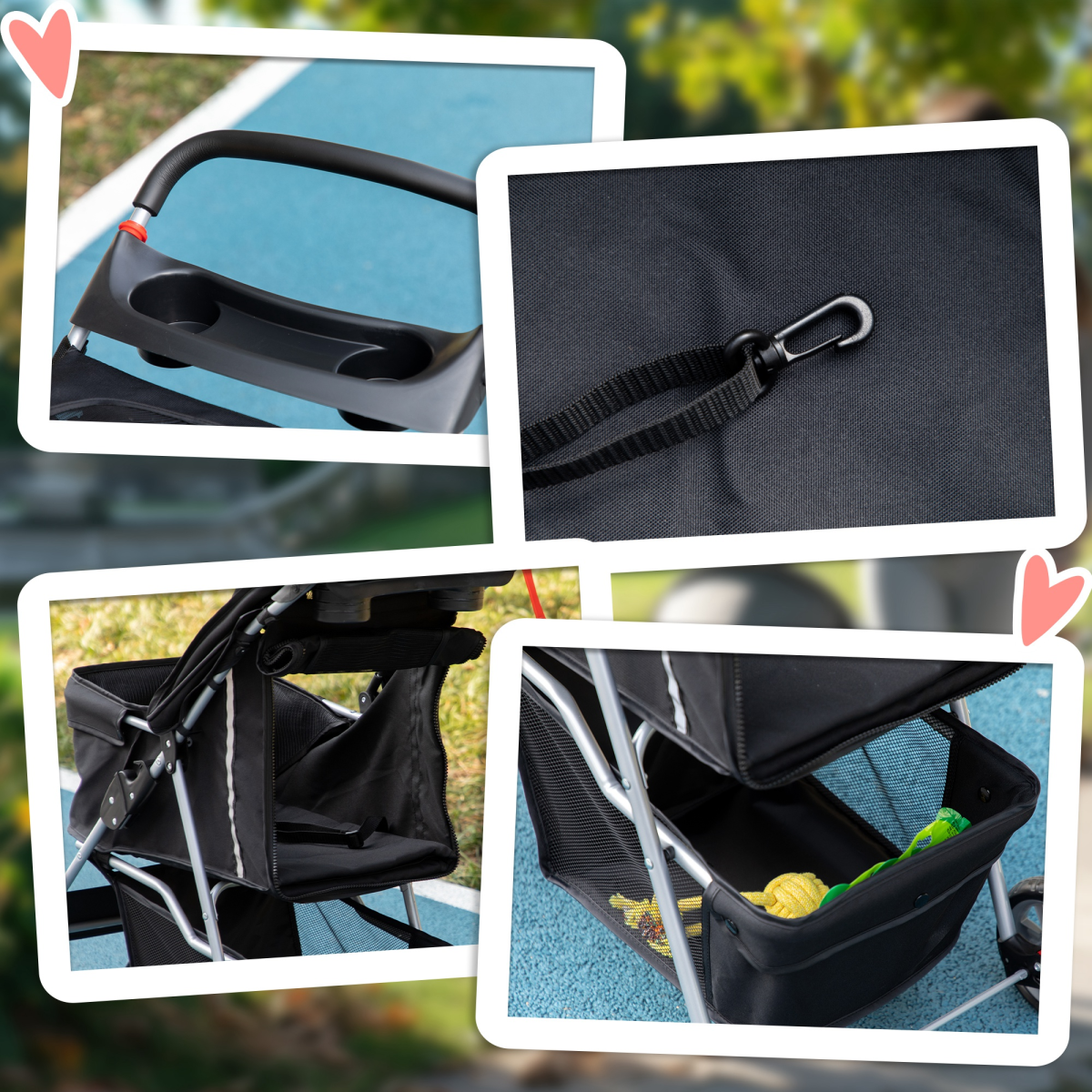 Pet Stroller Carrier Foldable Deluxe Jogger Walk Travel Dog Cat Black