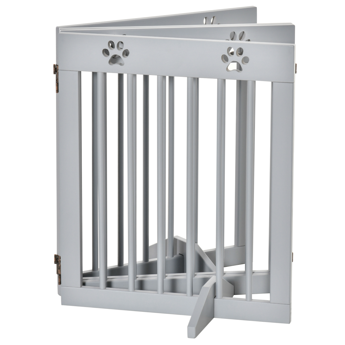 Freestanding Pet Gate 4 Panel Folding Wooden Dog Barrier  w/ Support Feet