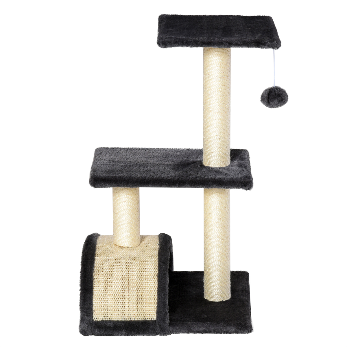 Cat Tree Activity Center Scratching Posts Sisal Arc Hanging Ball Grey Pawhut