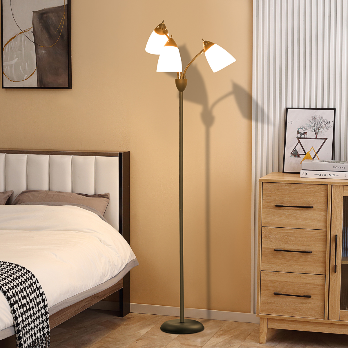 HOMCOM Tree Floor Lamp with 3 Adjustable Light, Industrial Standing Lamp, Black