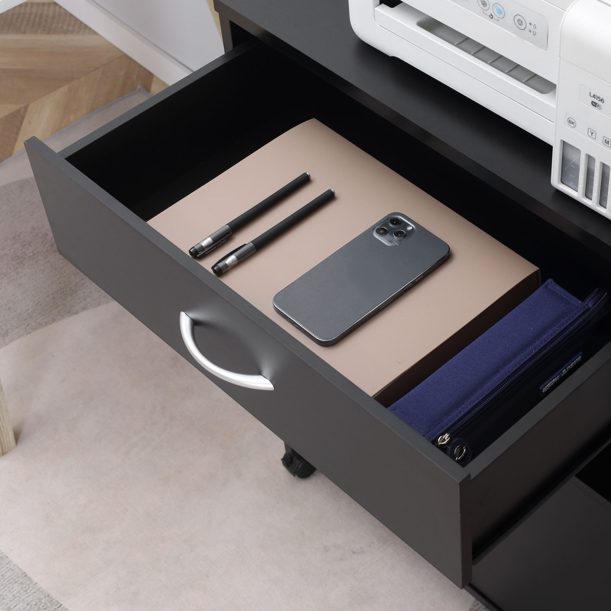 Mobile Printer Stand w/ Storage Shelf Universal Wheels for Home Black Vinsetto