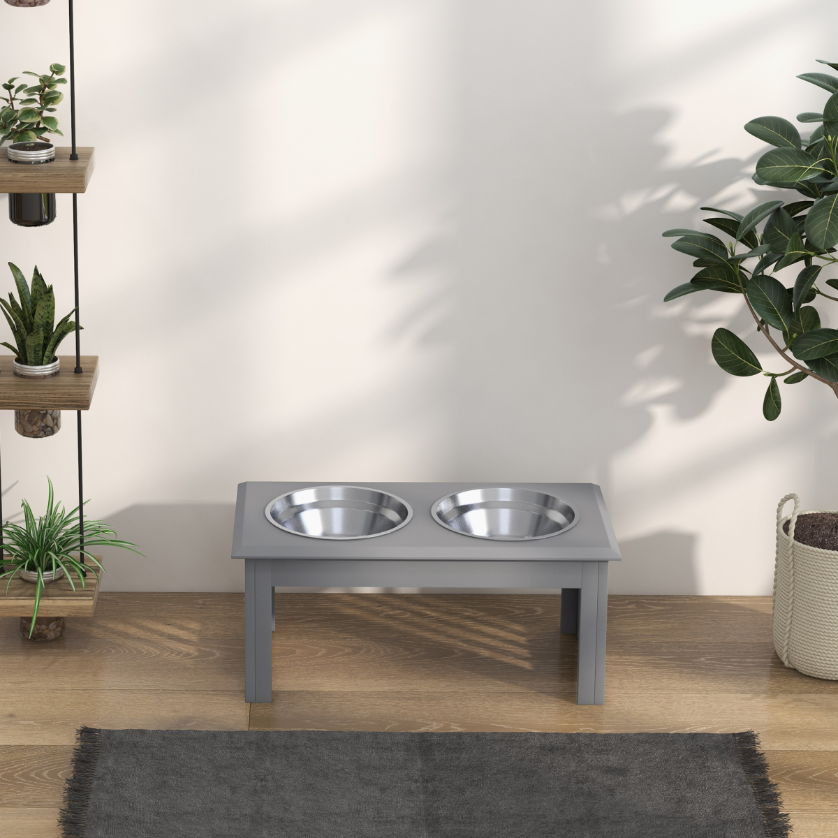 PawHut Raised Dog Bowls Pet Feeder Raised Elevated Stainless Steel Food Grey