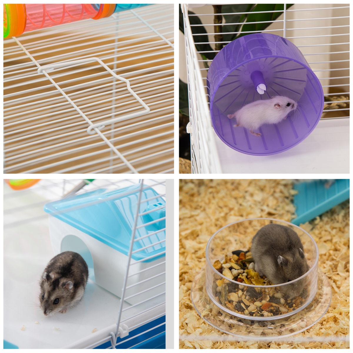 Hamster Cage Rodents House w/ Tubes Exercise Wheel, Water Bottle -  Blue