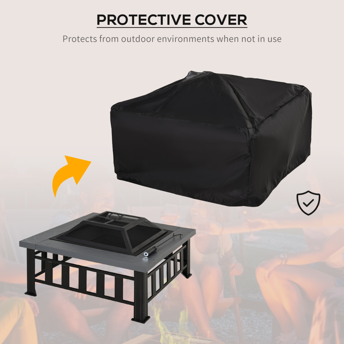 Outsunny Fire Pit, Square Shape, W/Waterproof Cover-Black/Grey
