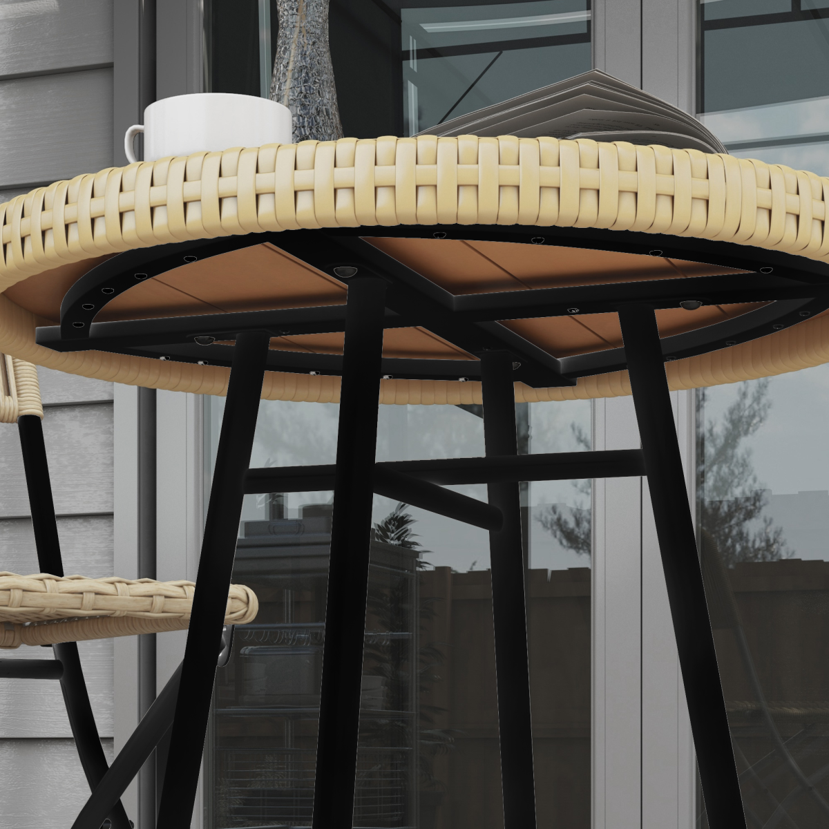 Outsunny PE Rattan Side Table for Indoor, Outdoor, Balcony, Patio, Natural