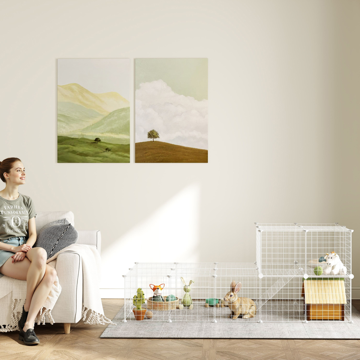 PawHut DIY Pet Playpen 36 Panel for Rabbit Chinchilla Hedgehog, White