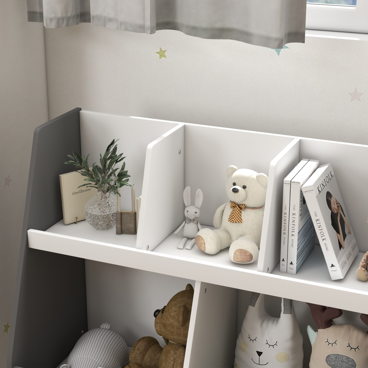 HOMCOM Kids Storage Shelf with 5 Compartments, Anti-Tip Device, Grey