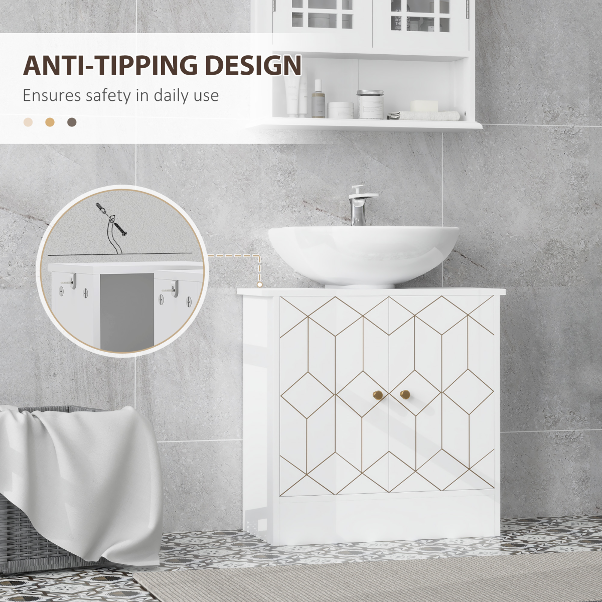 HOMCOM Bathroom Under Sink Cabinet for Basin with or without Pedestal White