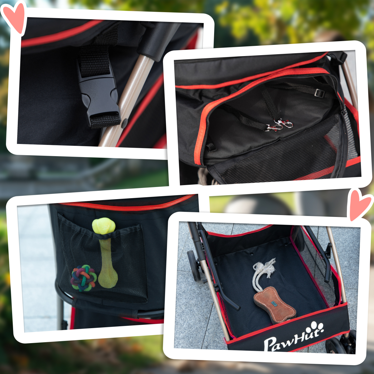 PawHut 3 In 1 Pet Stroller, Detachable Dog Cat Travel Carriage - Red