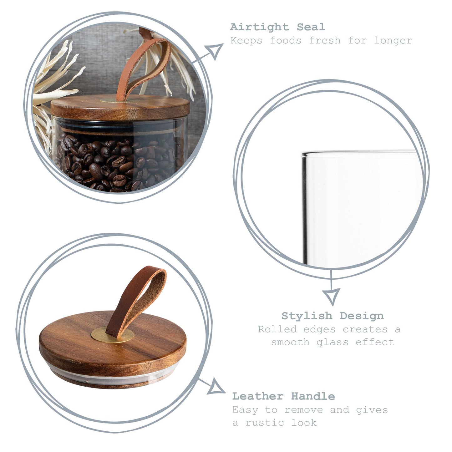 1L Scandi Storage Jar with Leather Loop Lid