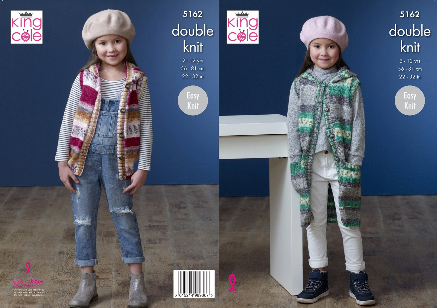 King Cole 5162 Knitting Pattern Girls Easy Knit Short and Long Waistcoats in Splash DK