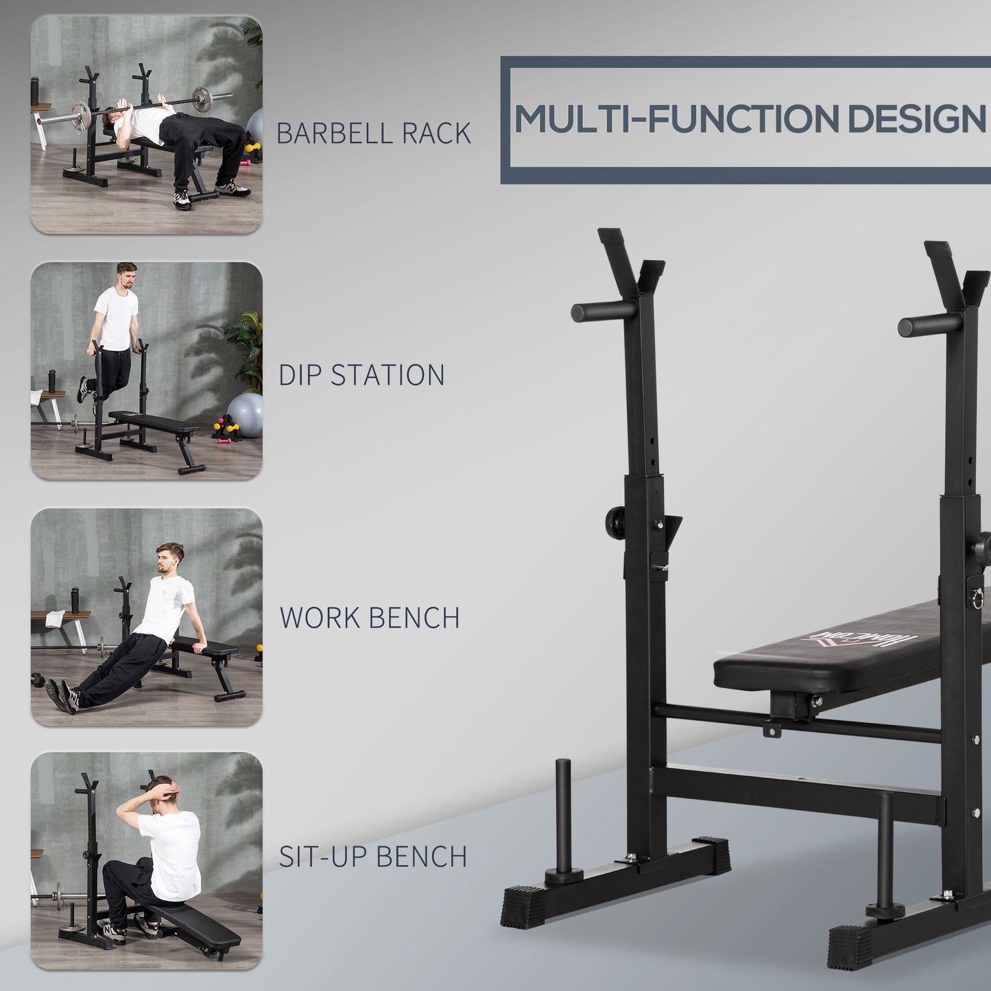 HOMCOM Adjustable Weight Bench with Barbell Rack and Dip Station, Black