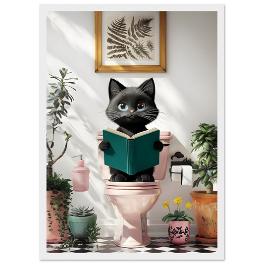 Black Cat Bathroom Framed Wall Art – Pink Toilet Print