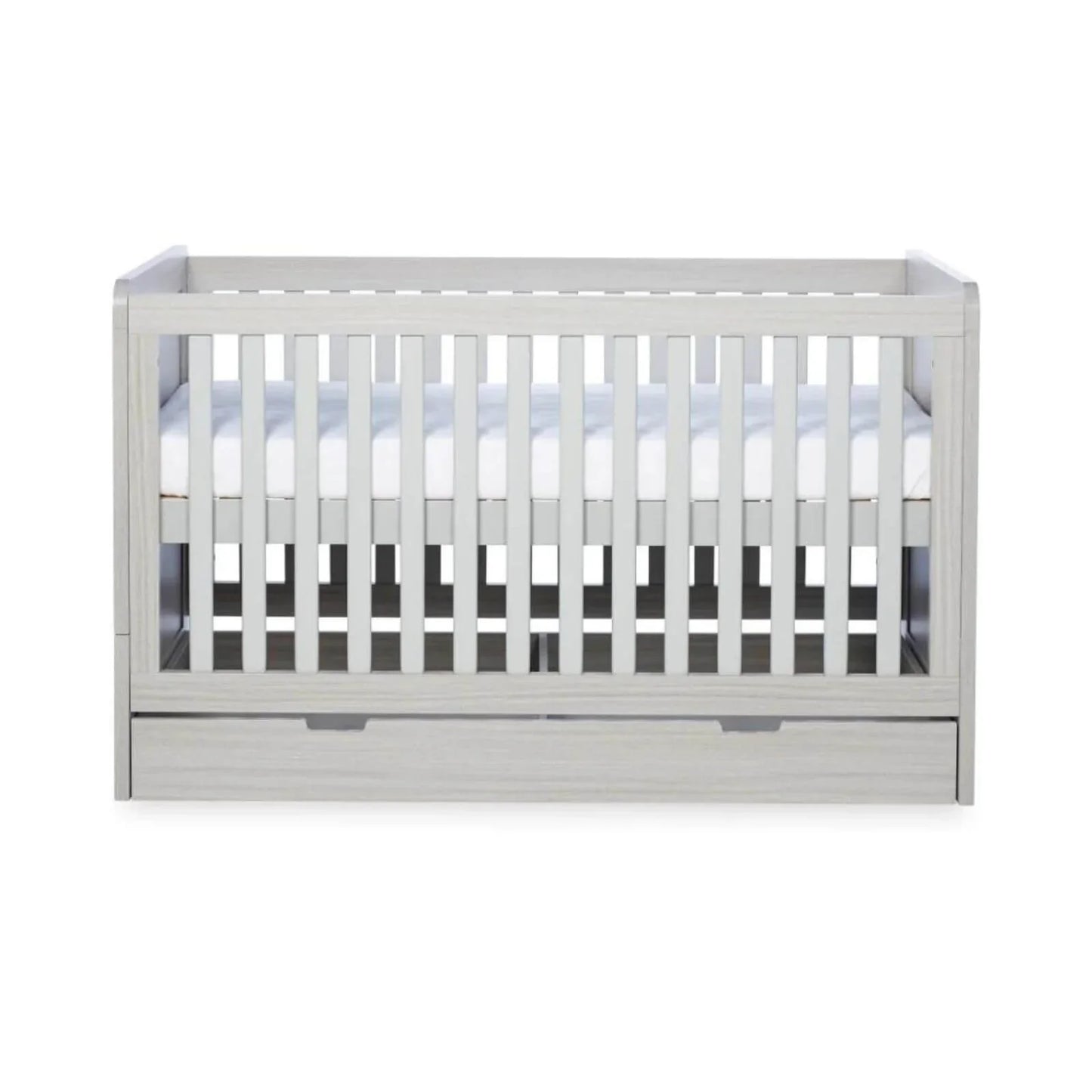 Ickle Bubba Pembrey Cot Bed & Under Drawer Ash Grey - Premium Sprung Mattress