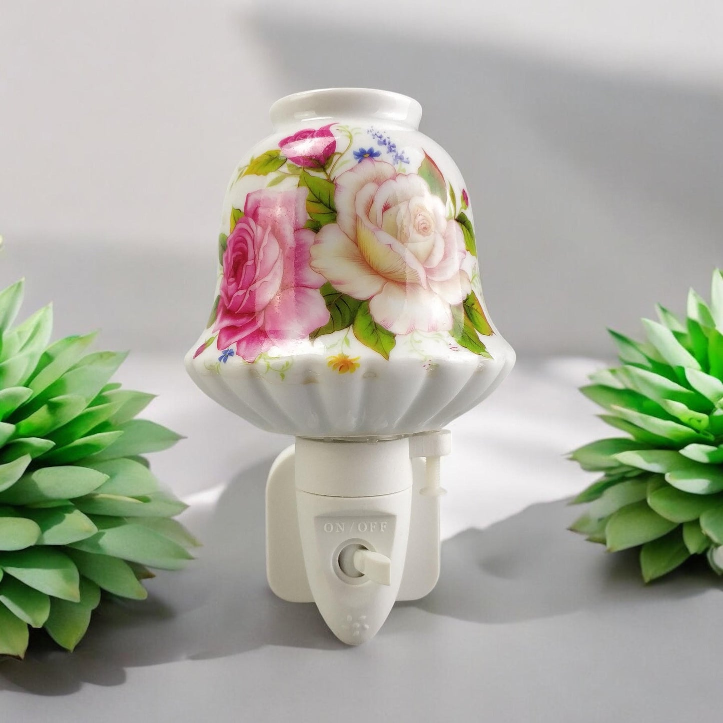 8 INCH FLORAL LED NIGHTLIGHT PINK AND WHITE FLOWERS