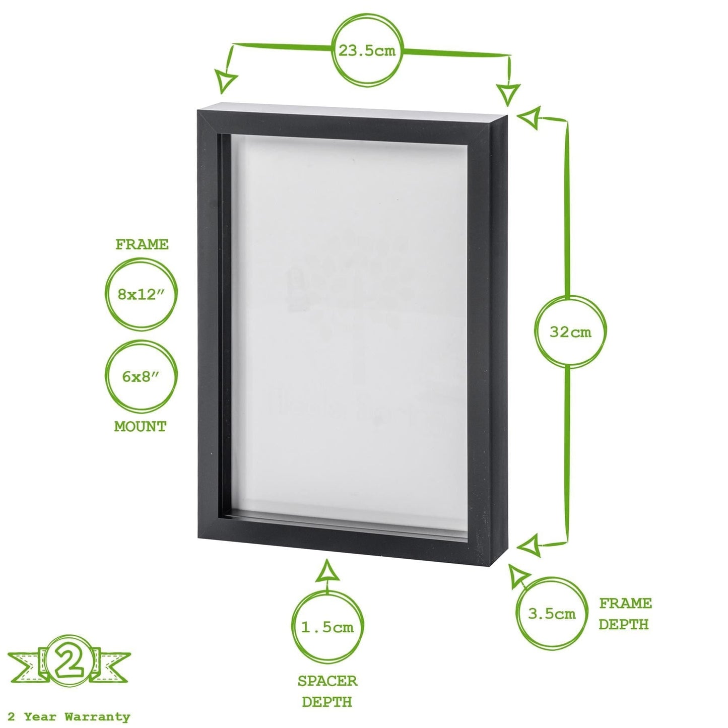 Black A4 (8" x 12") 3D Shadow Box Frame with A5 Mount