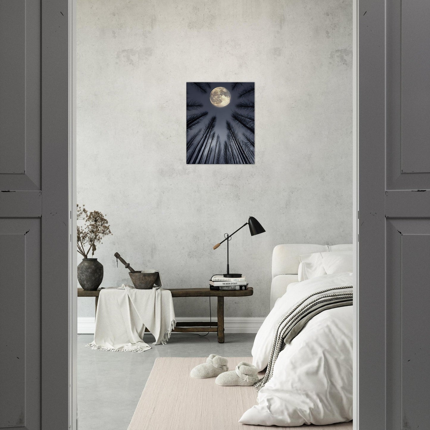 Ethereal Night Landscape Canvas – Glowing Moon & Forest Scene