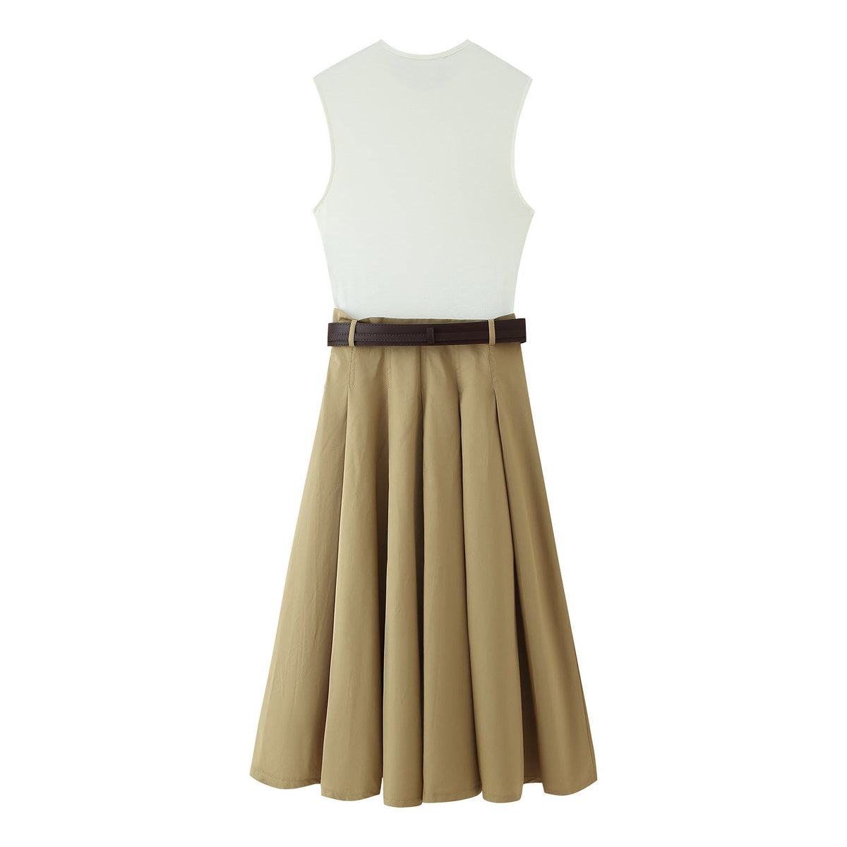 Summer With Belt Patchwork Round Neck Sleeveless Dress