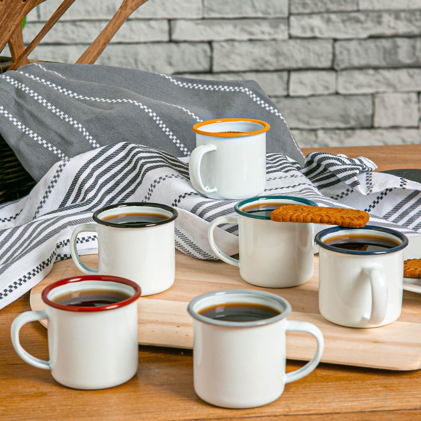 130ml White Enamel Espresso Cups - Pack of Six