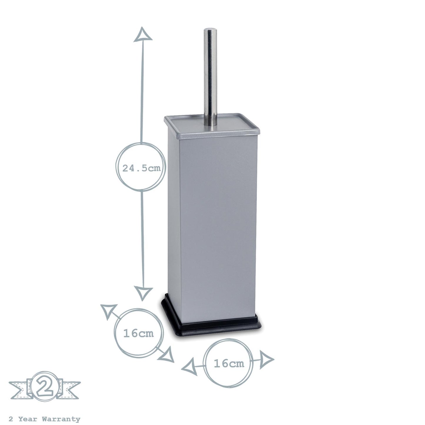 Matt Grey Square Toilet Brush & Bin Set