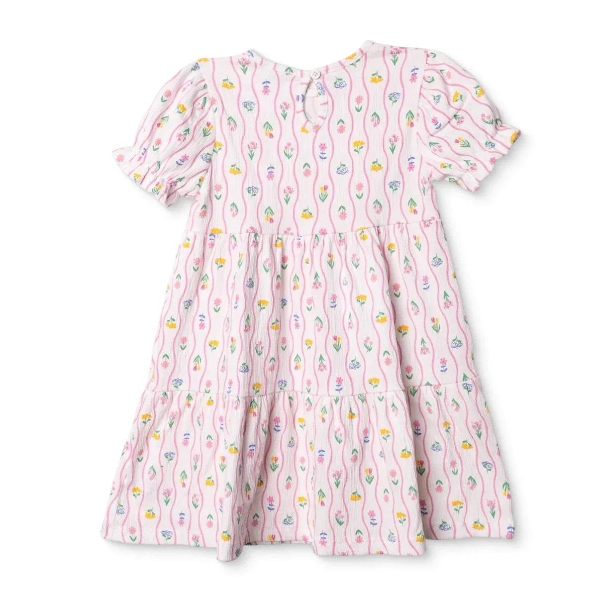 HelloBaby Girls Dress Ditsy Flower Crew Neck Short Sleeve - Ecru Printed