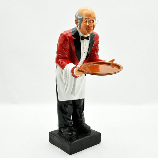 90CM RESIN OLD MAN WAITER WITH TRAY