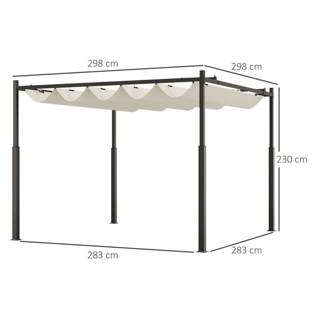 Outsunny 3 x 3(m) Pergola with Retractable Roof, 80mm Metal Column