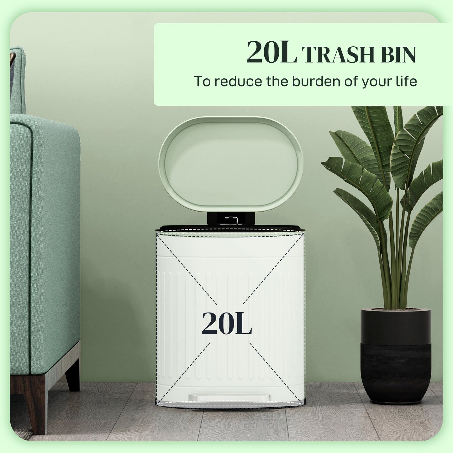 HOMCOM 20L Pedal Bin, Metal Kitchen Bin with Soft-close Lid