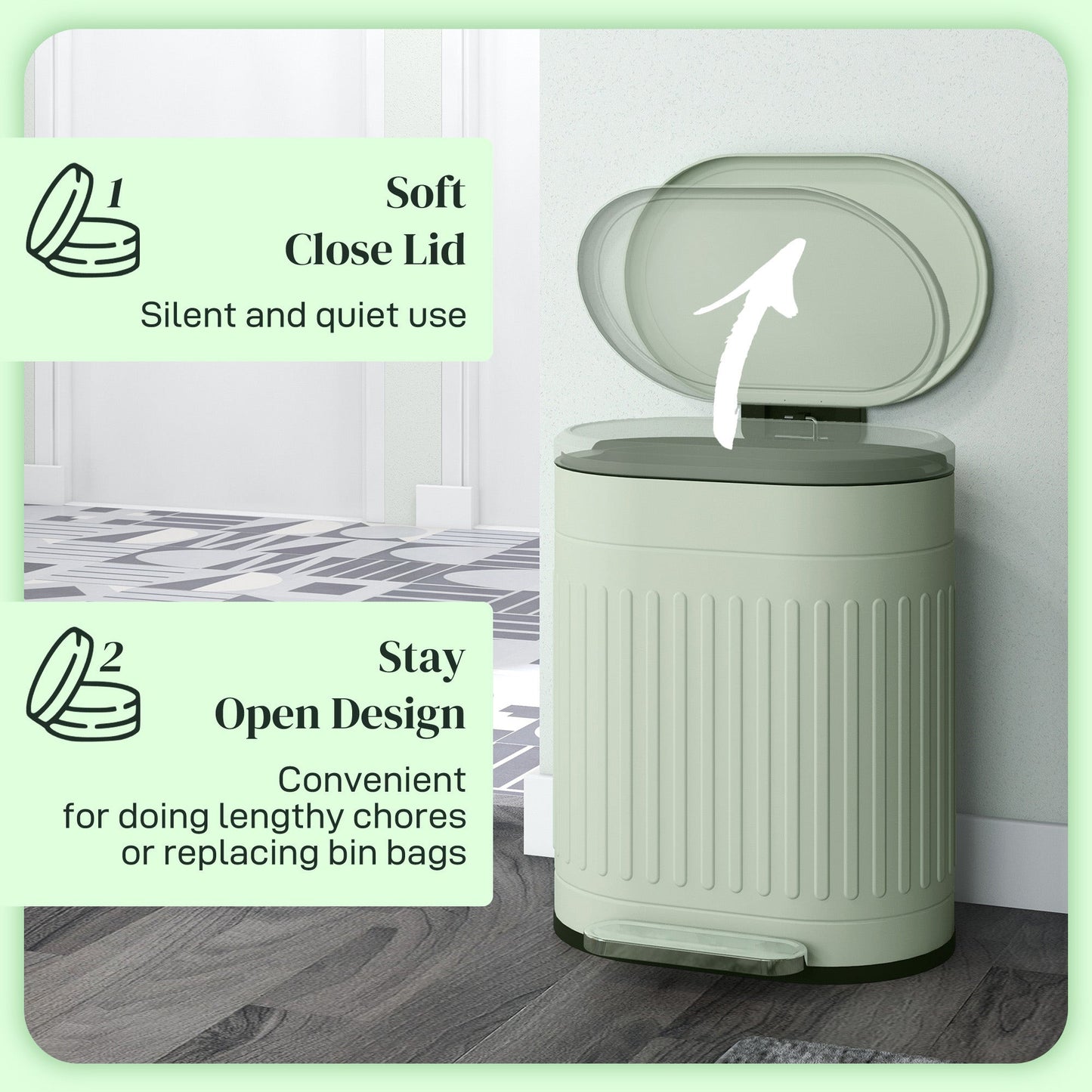 HOMCOM 20L Pedal Bin, Metal Kitchen Bin with Soft-close Lid