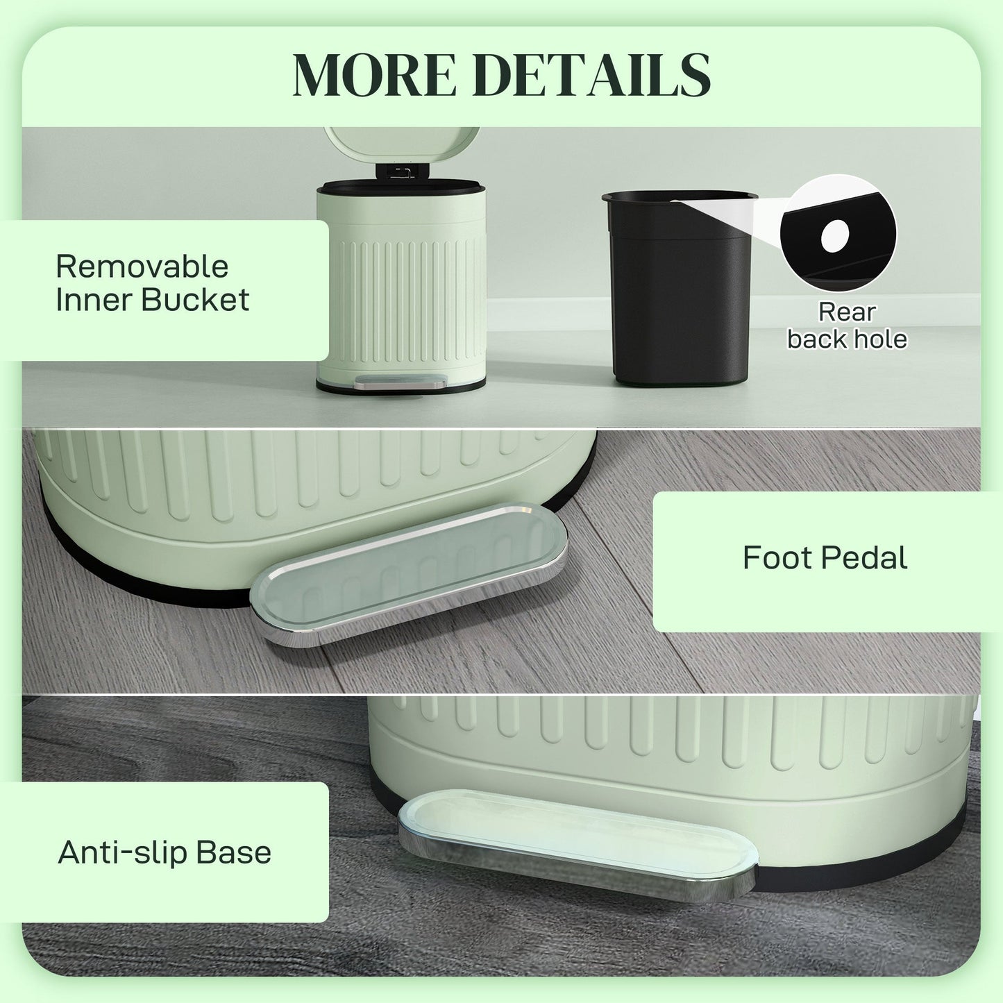 HOMCOM 20L Pedal Bin, Metal Kitchen Bin with Soft-close Lid